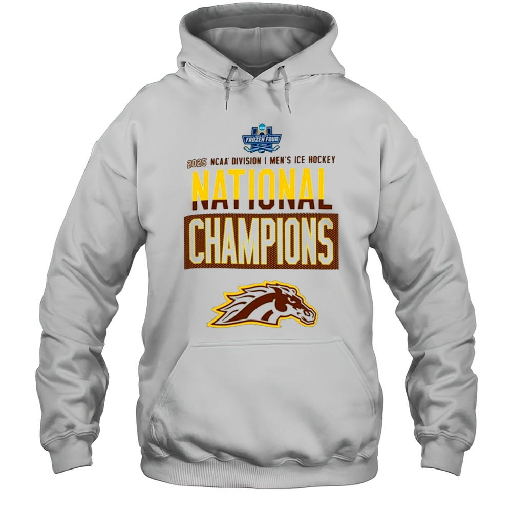 Champion Western Michigan Broncos Grey 2025 National Mens Hockey Champions Locker Room Shirt Unisex Hoodie