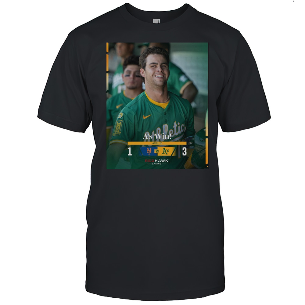Max Muncy Athletics Win New York Mets Final Score 3 1 April 12 2025 Red Hawk Casino Poster T-shirt Max Muncy Athletics Win New York Mets Final Score 3 1 April 12 2025 Red Hawk Casino Poster T-shirt