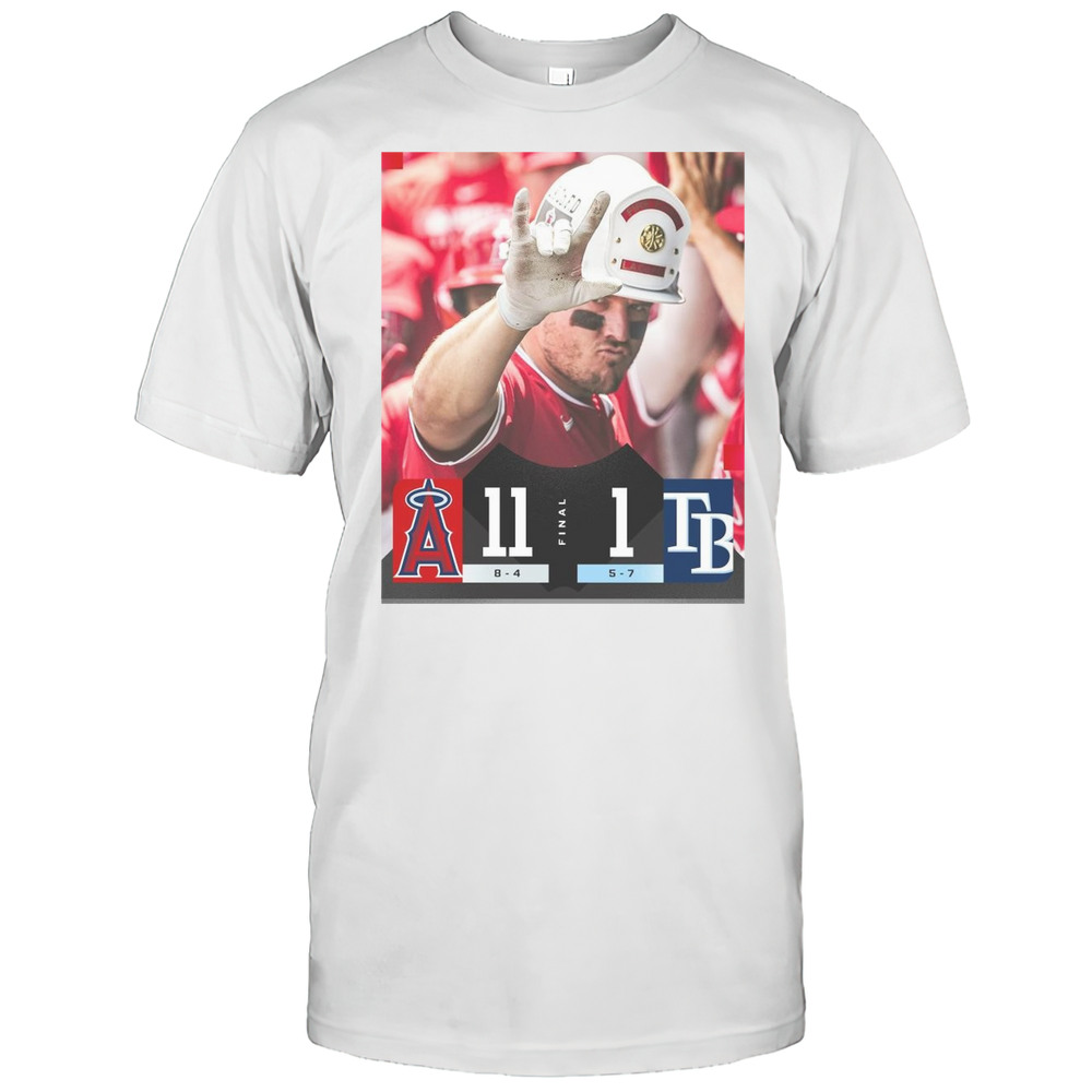 Mike Trout Los Angeles Angels Win Tampa Bay Rays Final Score 11 1 MLB Baseball 2025 Poster T-shirt Mike Trout Los Angeles Angels Win Tampa Bay Rays Final Score 11 1 MLB Baseball 2025 Poster T-shirt