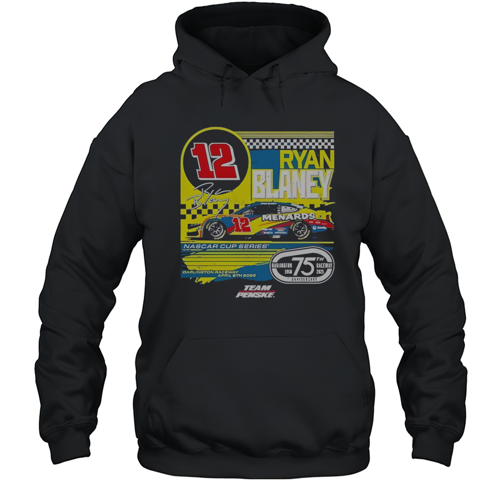Official Ryan Blaney Checkered Flag Sports Navy Menards Darlington Raceway Throwback Car T-Shirt Unisex Hoodie