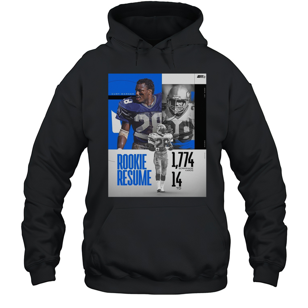 Seattle Seahawks Legends Kurt Warner Rookie Resume 1774 Scrimmage Yards 14 TD Poster T-shirt Unisex Hoodie