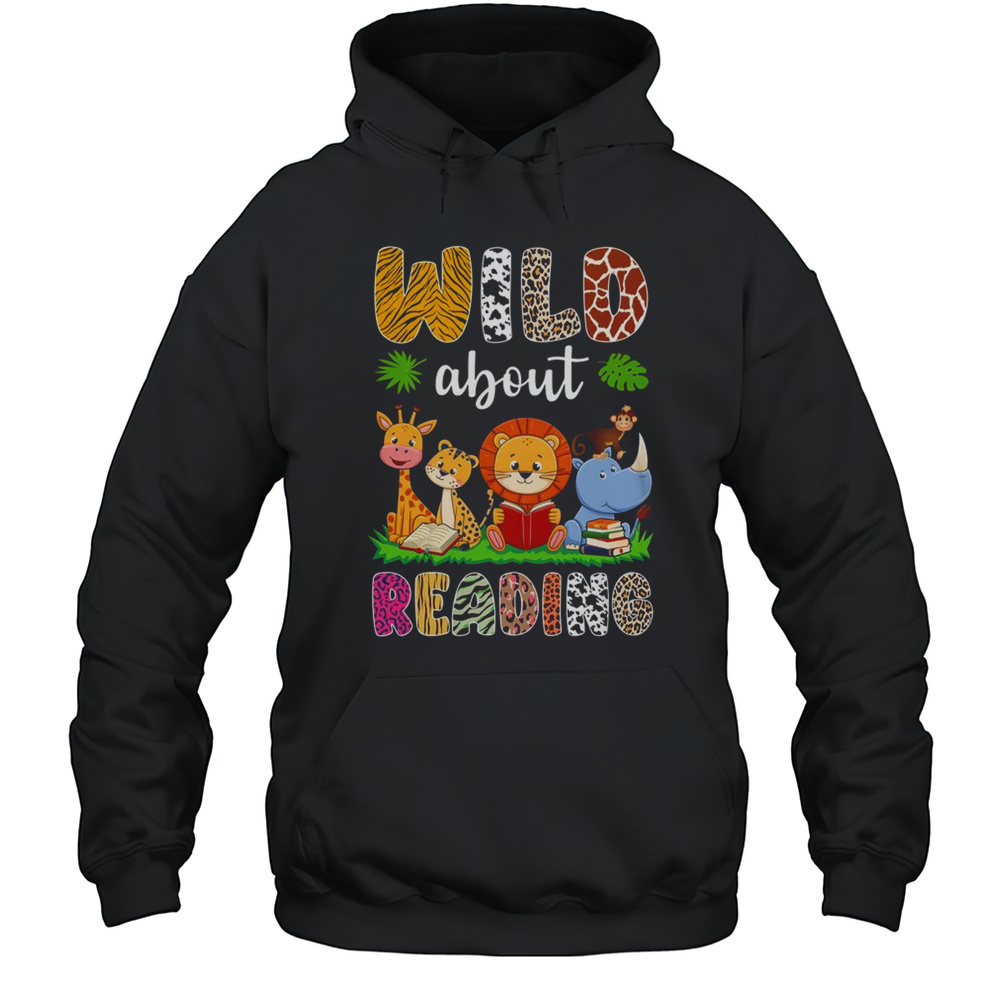 Zoo Animals Wild About Reading Books Reader Lover Librarian Shirt Unisex Hoodie