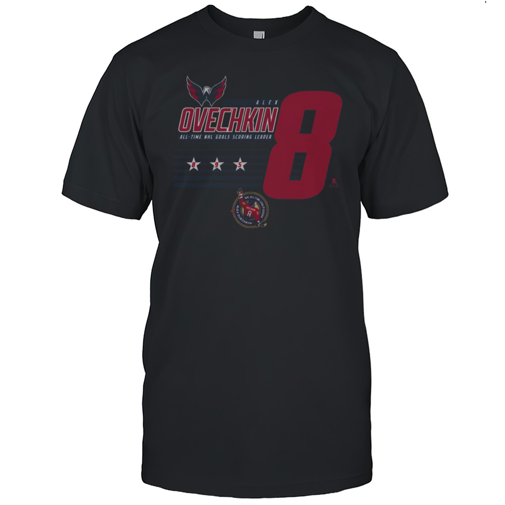 Alexander Ovechkin 8 Washington Capitals NHL All-Time Leading Goal Scorer Stripes T-Shirt