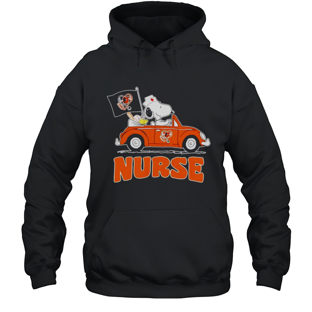 Nurse Snoopy And Woodstock Driving Car Baltimore Orioles Shirt Unisex Hoodie