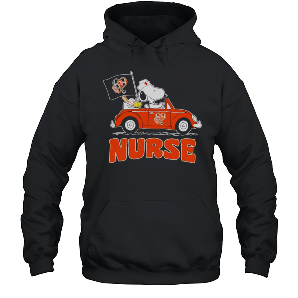 Nurse Snoopy And Woodstock Driving Car San Francisco Giants Shirt Unisex Hoodie
