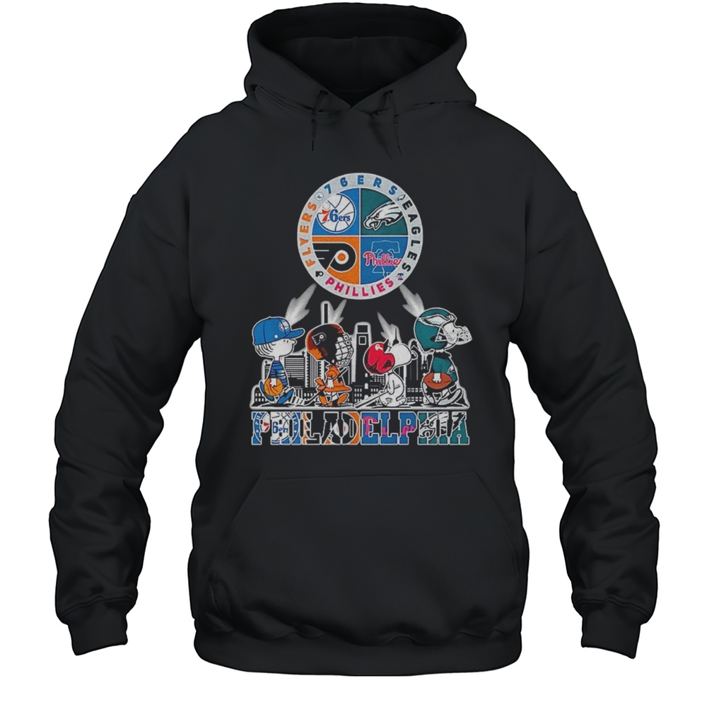 Peanuts Abbey Road Philadelphia Flyers 76ers Eagles Phillies Skyline City Logo Shirt Unisex Hoodie