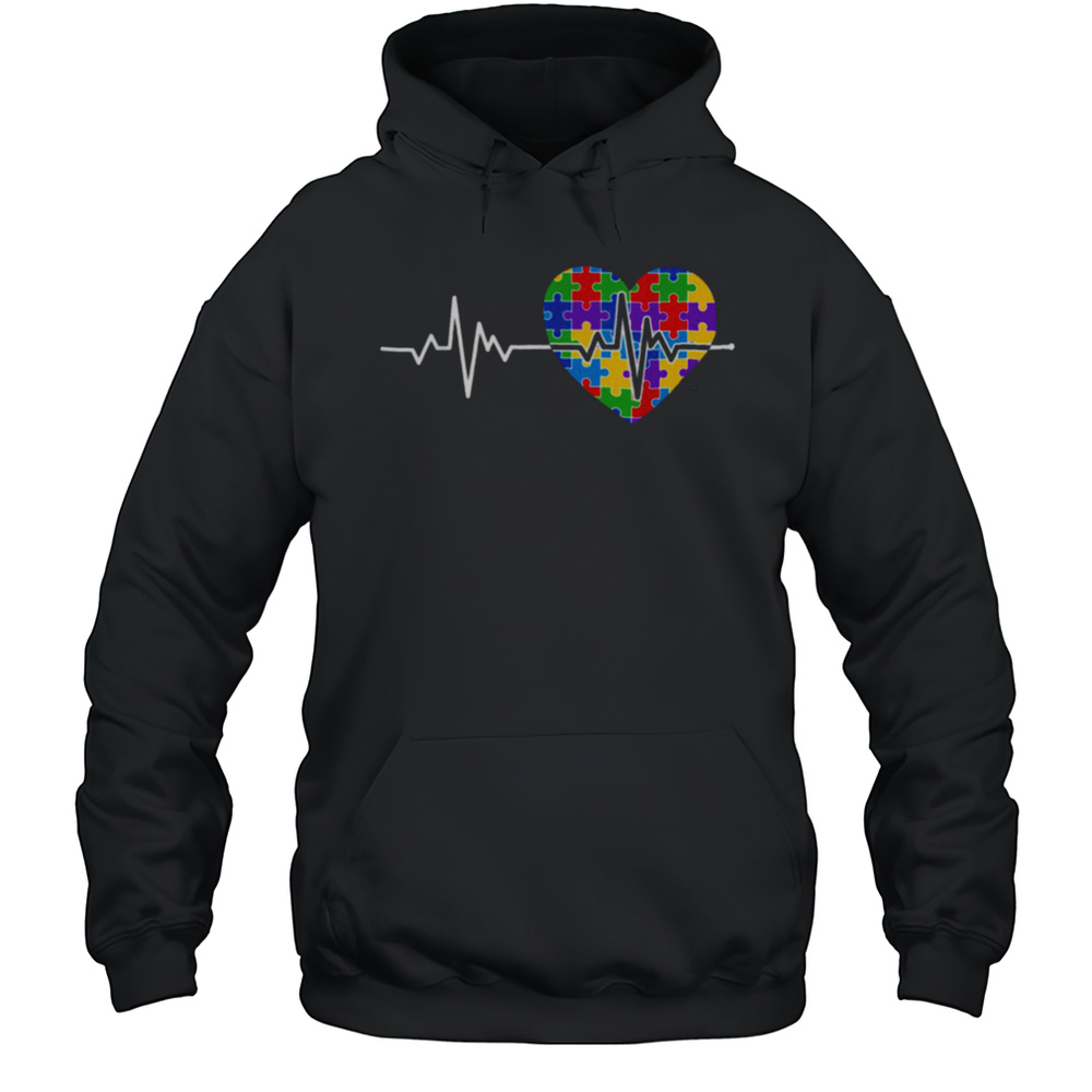 Autism Heartbeat Puzzle Heart Love Colorful Autism Awareness T Shirt Unisex Hoodie