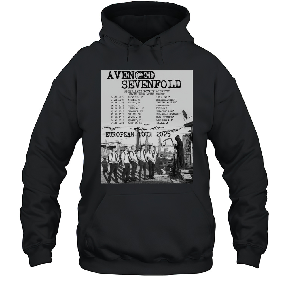 Avenged Sevenfold With Palaye Royale And Ignite Seven Hours After Violet European Tour 2025 Poster T-shirt Unisex Hoodie