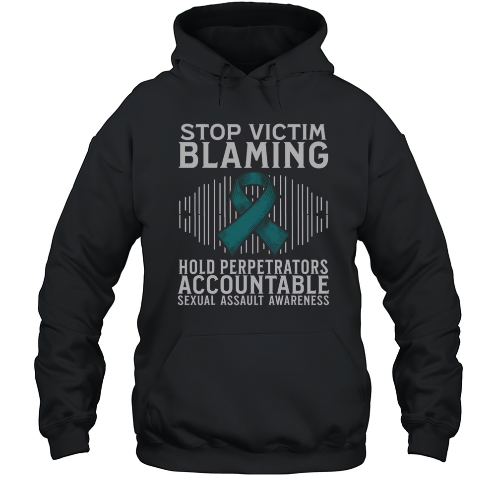 Top Stop Victim Blaming Support Sexual Assault Awareness Teal Ribbon T-Shirt Unisex Hoodie