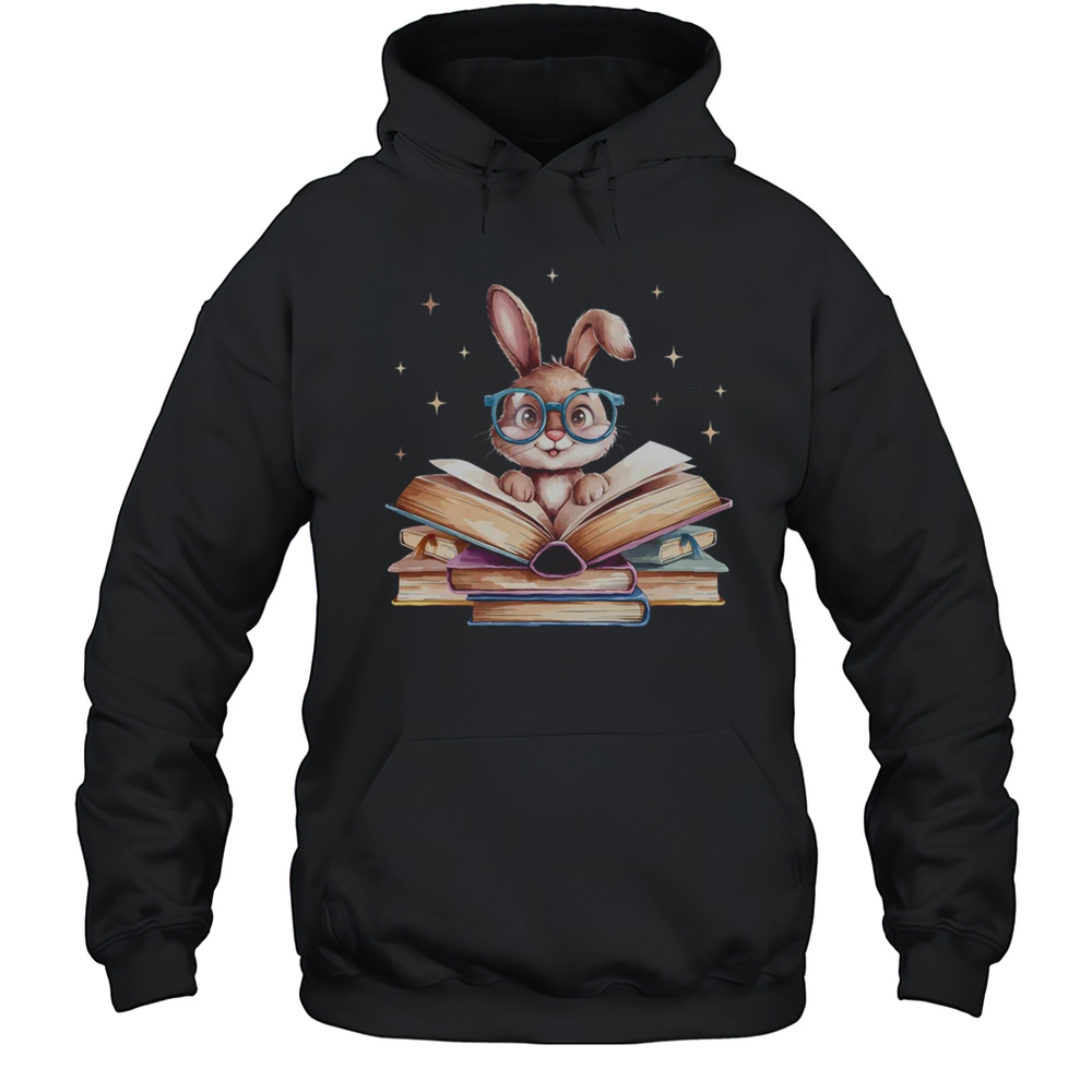 Cute Reading Bunny Glasses Books Bookworm Reader Teacher Shirt Unisex Hoodie