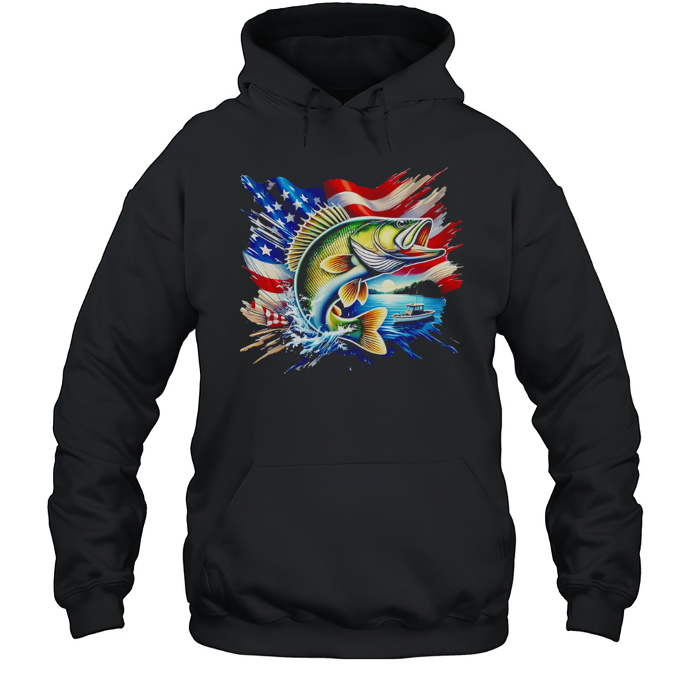 Fishing Adventure America Flag Shirt Unisex Hoodie