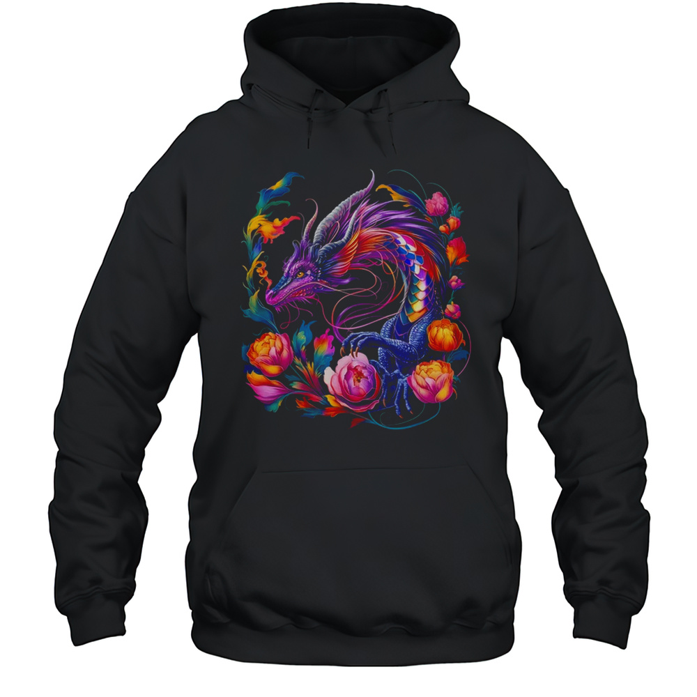 Watercolor Dragon Flowers Beautiful Art Colorful Graphic Shirt Unisex Hoodie