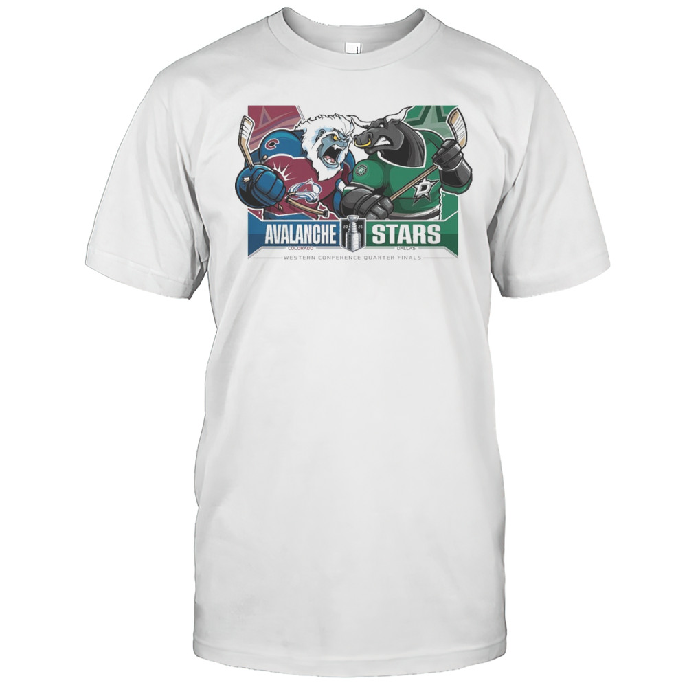 Colorado Avalanche Vs Dallas Stars 2025 Stanley Cup Playoffs Western Conference Quarter Finals Mascot T-shirt