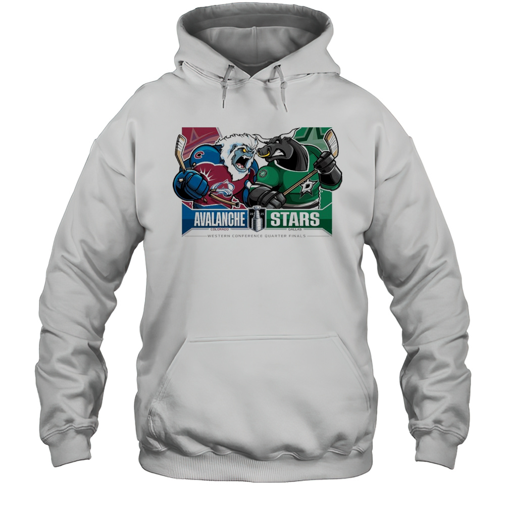 Colorado Avalanche Vs Dallas Stars 2025 Stanley Cup Playoffs Western Conference Quarter Finals Mascot T-shirt Unisex Hoodie