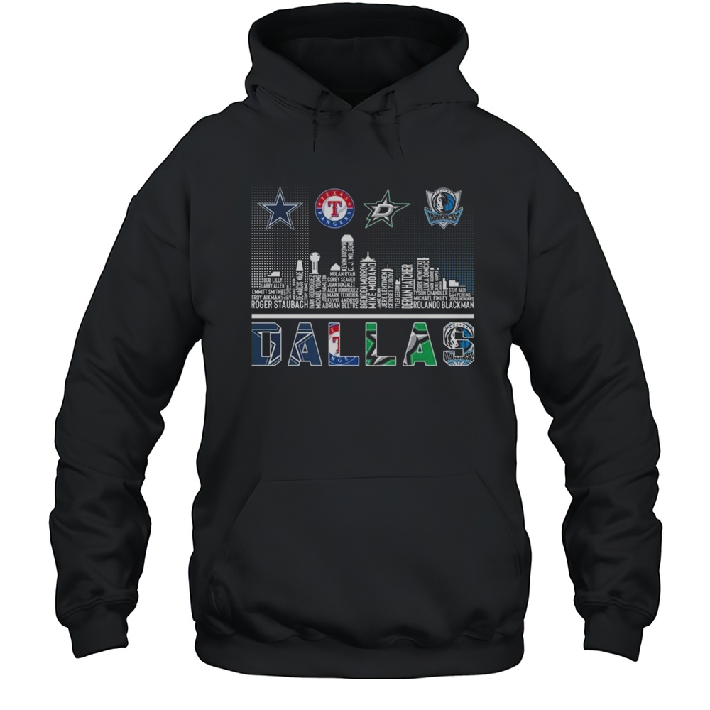 Dallas Cowboys X Texas Rangers X Dallas Stars X Dallas Mavericks Skyline Logo 2025 Shirt Unisex Hoodie