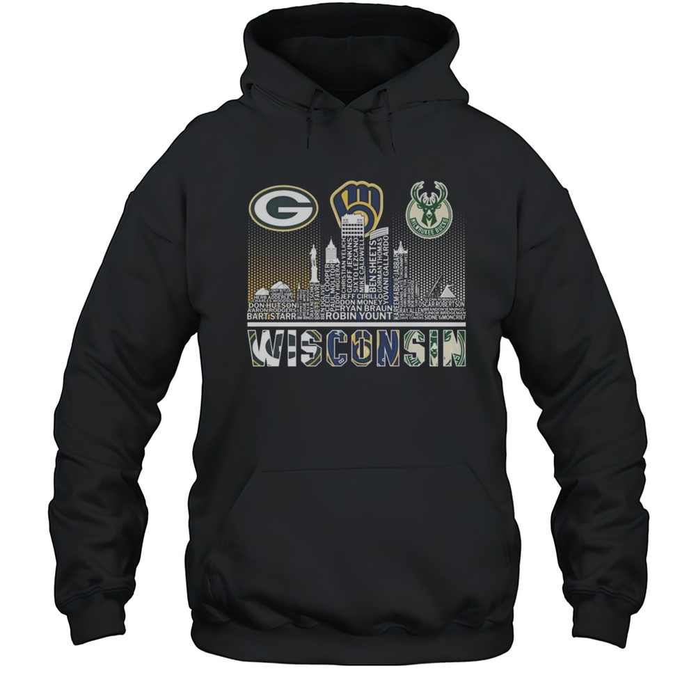 Green Bay Packers X Milwaukee Brewers X Milwaukee Bucks Wisconsin Legend Skyline Logo 2025 Shirt Unisex Hoodie