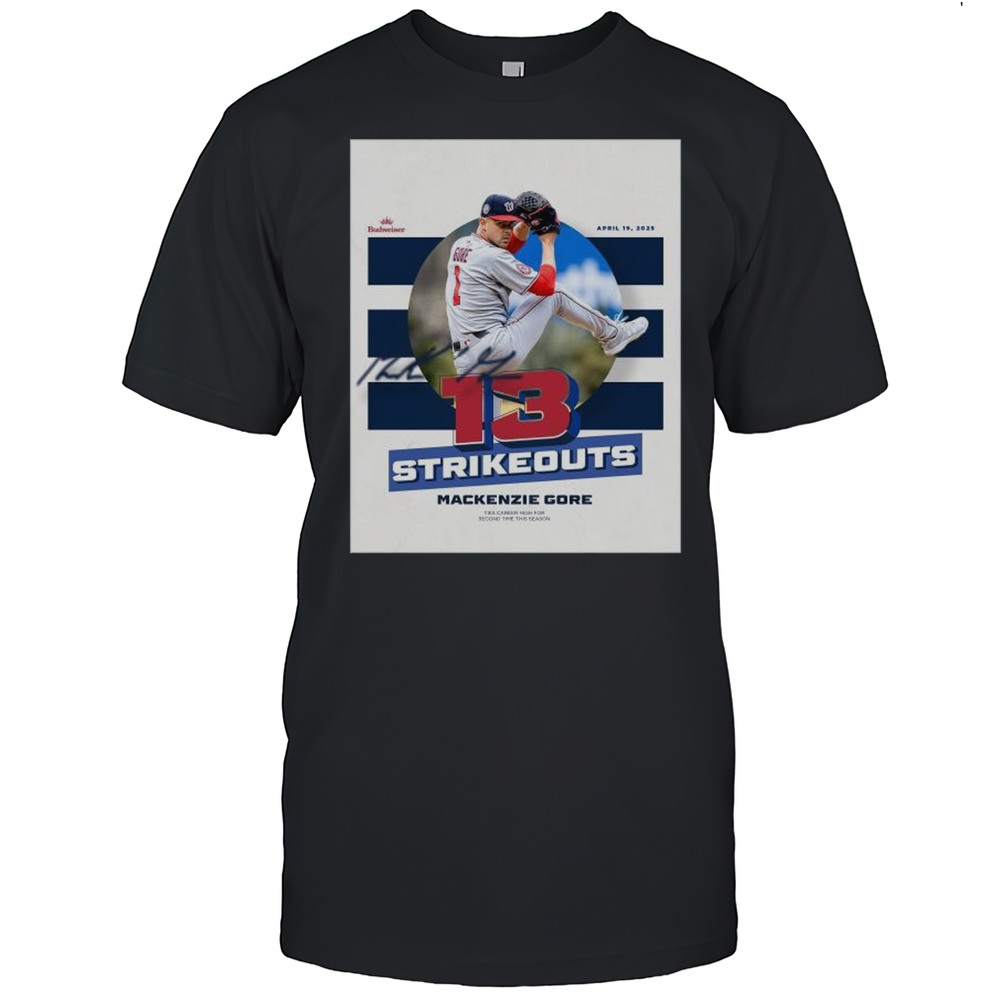 MacKenzie Gore Washington Nationals Strikeouts Ties Career High For Second Time This Season April 19 2025 Signature T-shirt