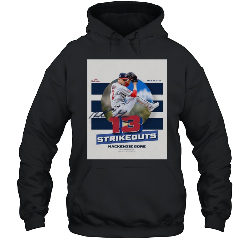 MacKenzie Gore Washington Nationals Strikeouts Ties Career High For Second Time This Season April 19 2025 Signature T-shirt Unisex Hoodie