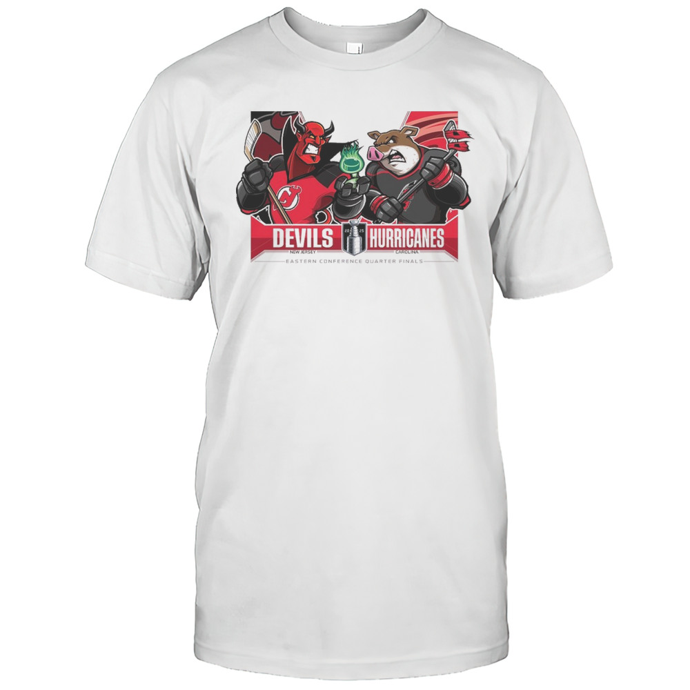 New Jersey Devils Vs Carolina Hurricanes 2025 Stanley Cup Playoffs Western Conference Quarter Finals Mascot T-shirt