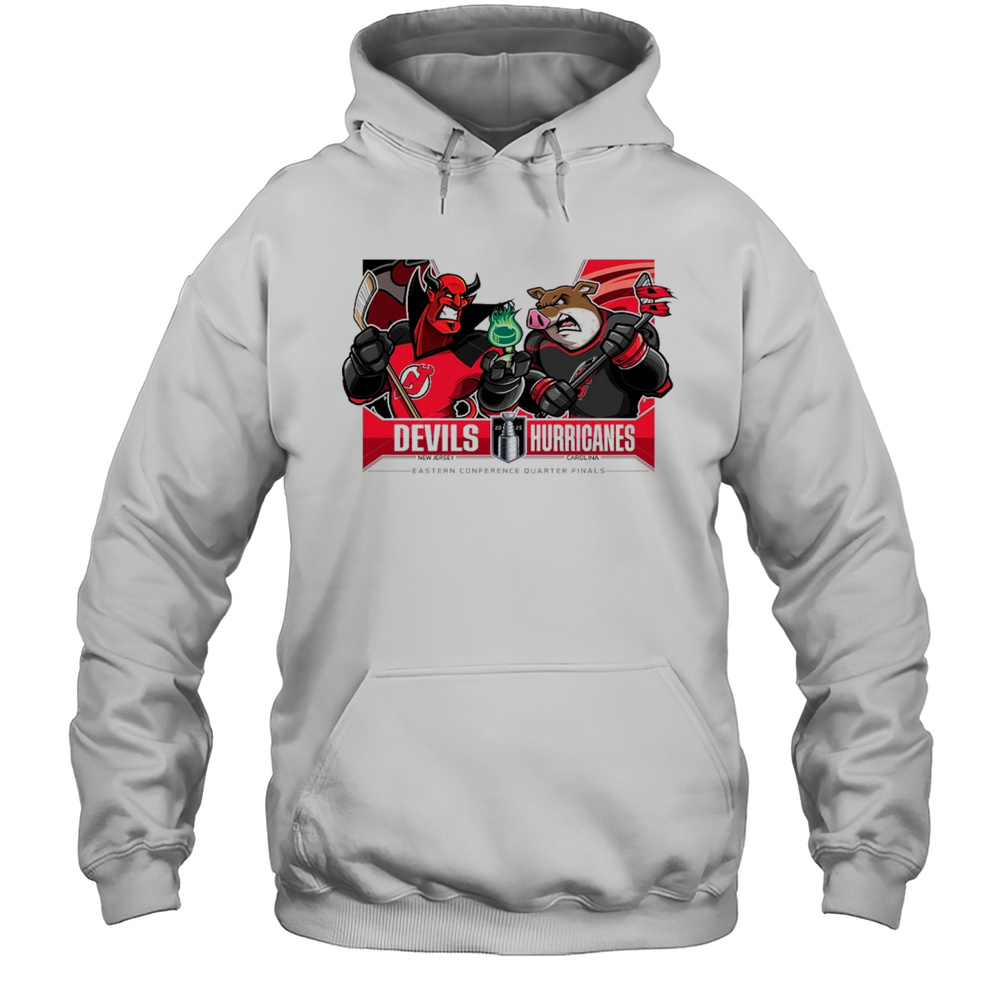 New Jersey Devils Vs Carolina Hurricanes 2025 Stanley Cup Playoffs Western Conference Quarter Finals Mascot T-shirt Unisex Hoodie