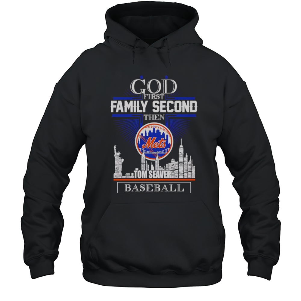 Skyline God First Family Second Then New York Mets Baseball Shirt Unisex Hoodie