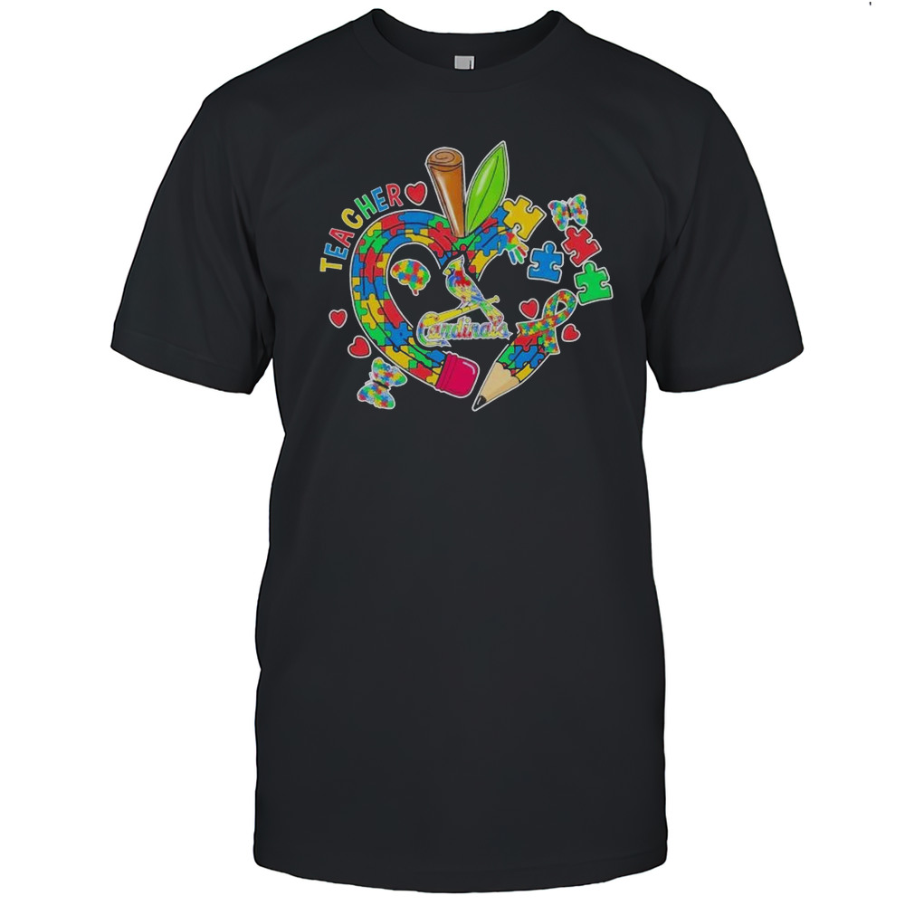 St. Louis Cardinals Apple Heart Teacher Loves Shirt
