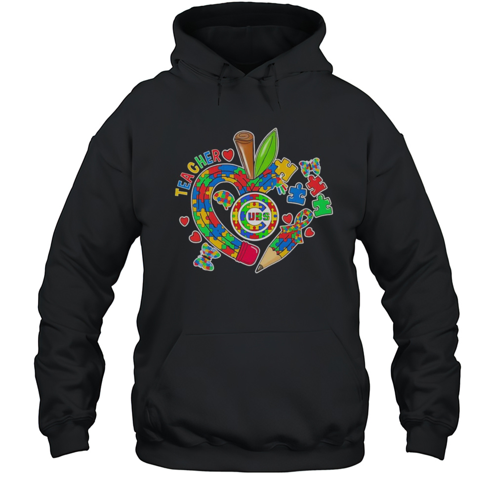 Teacher Autism Apple Chicago Cubs Shirt Unisex Hoodie