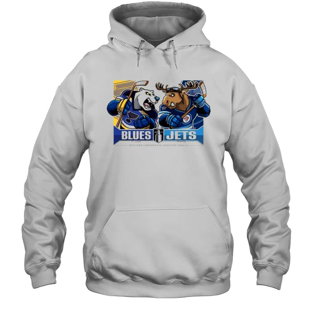The 2025 Stanley Cup Playoffs St Louis Blues Vs Winnipeg Jets Western Conference Quarter Finals Mascots T-shirt Unisex Hoodie