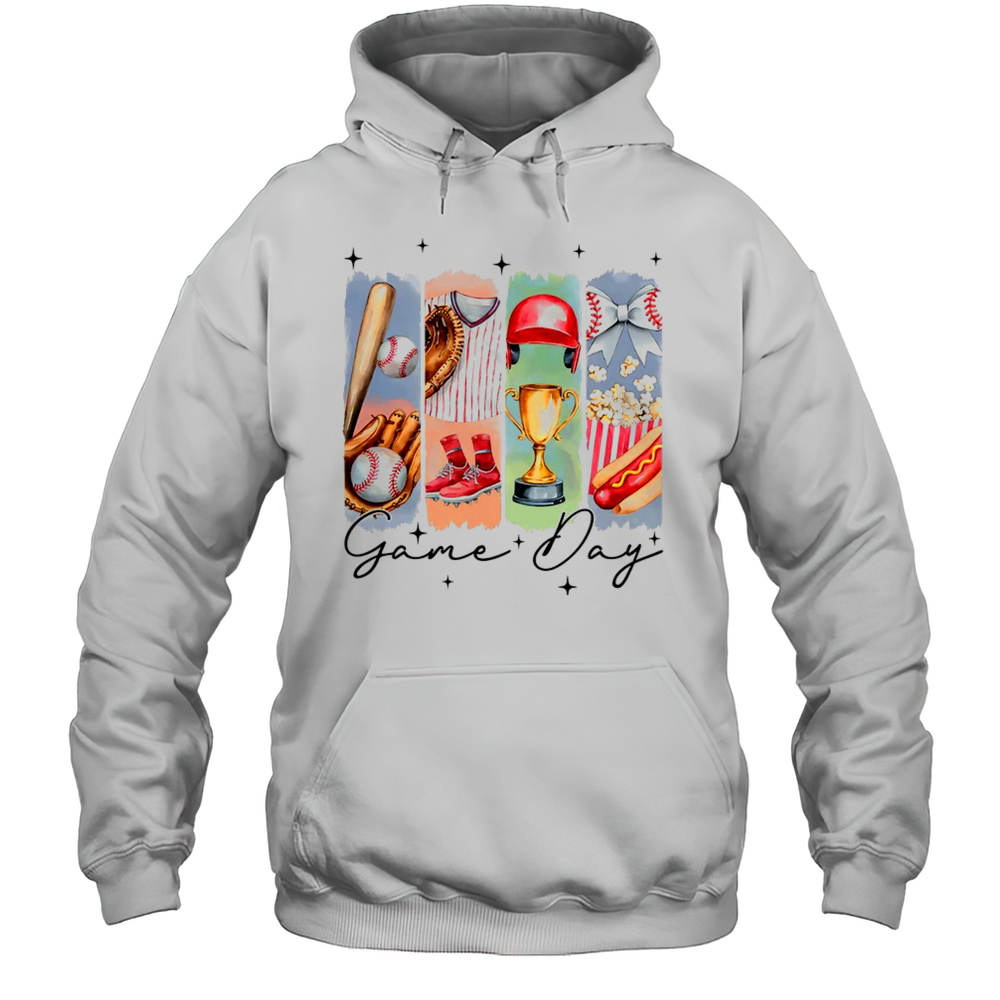 Baseball Game Day Coquette Bow Baseball Mama Mom Cheer Shirt Unisex Hoodie