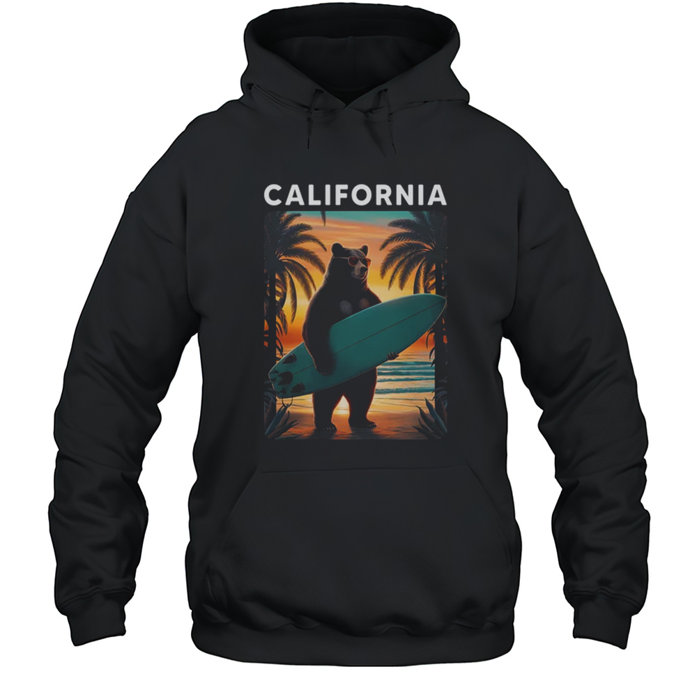 California Cool Republic Bear Surfing Beach California Retro Shirt Unisex Hoodie