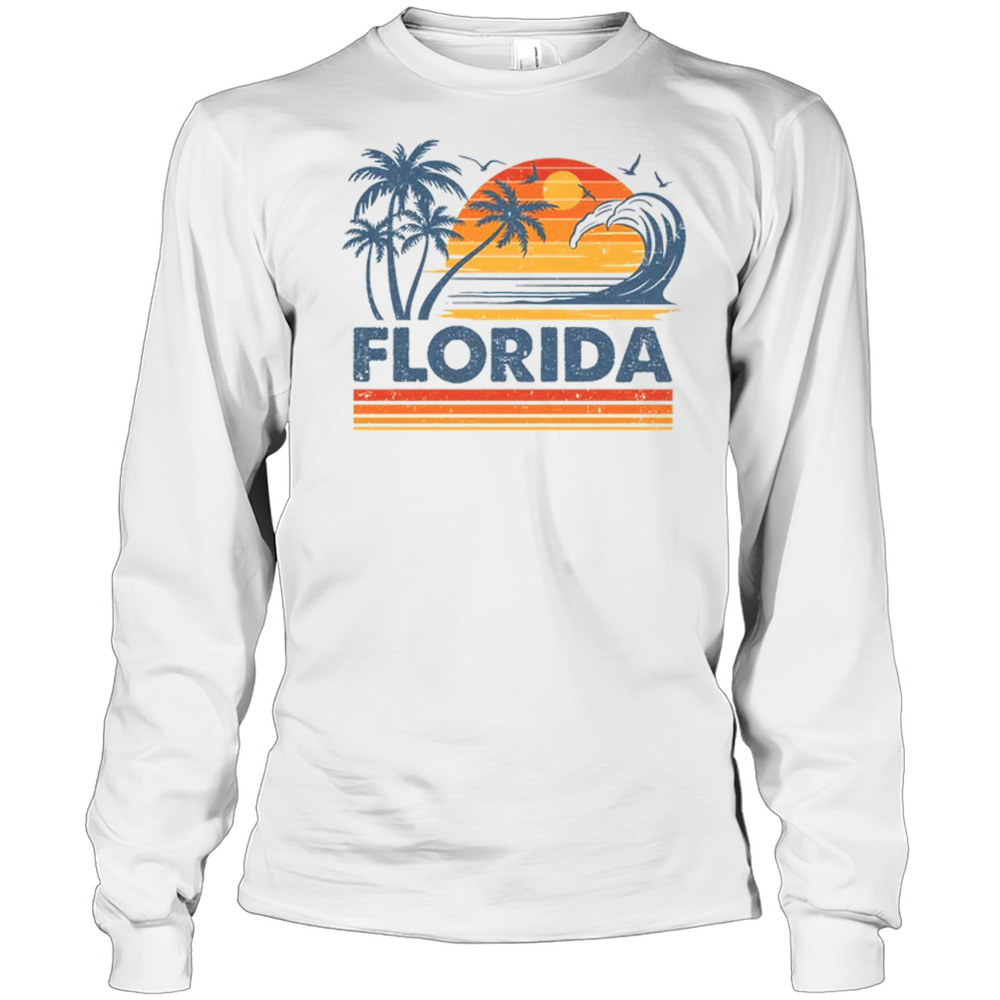 Florida Vacation Sunset Cute 70s Vintage Retro Beach Shirt Long Sleeved
