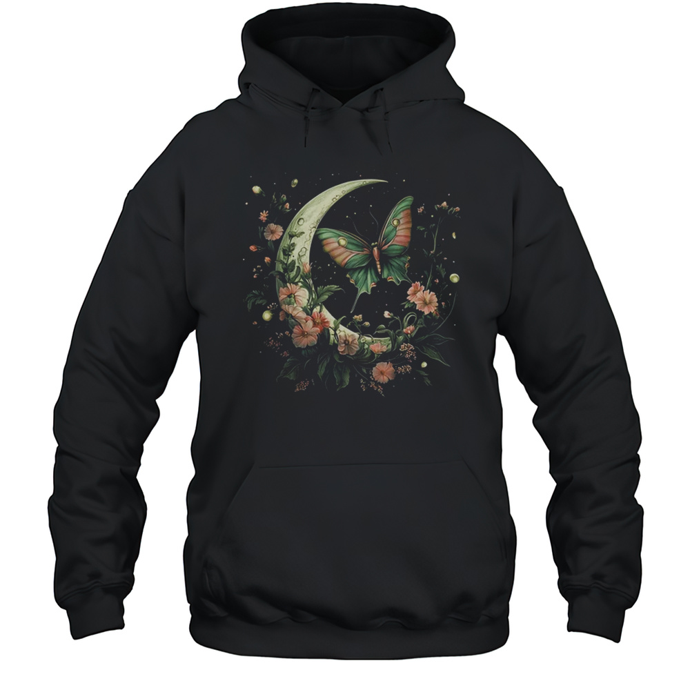 Goblincore Moth And Butterfly Moonphases Cottagecore Flower Shirt Unisex Hoodie