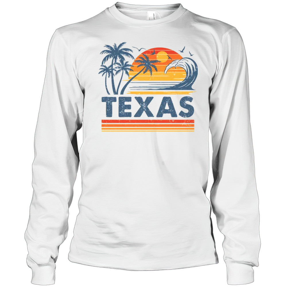 Texas Vacation Sunset Cute 70s Vintage Retro Beach Shirt Long Sleeved