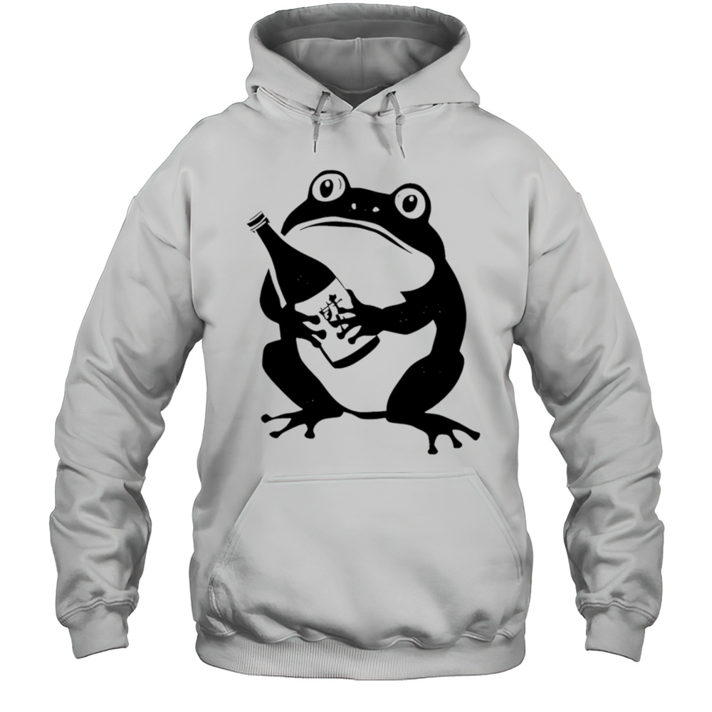 Frog Holding Wine Washed Shirt Unisex Hoodie
