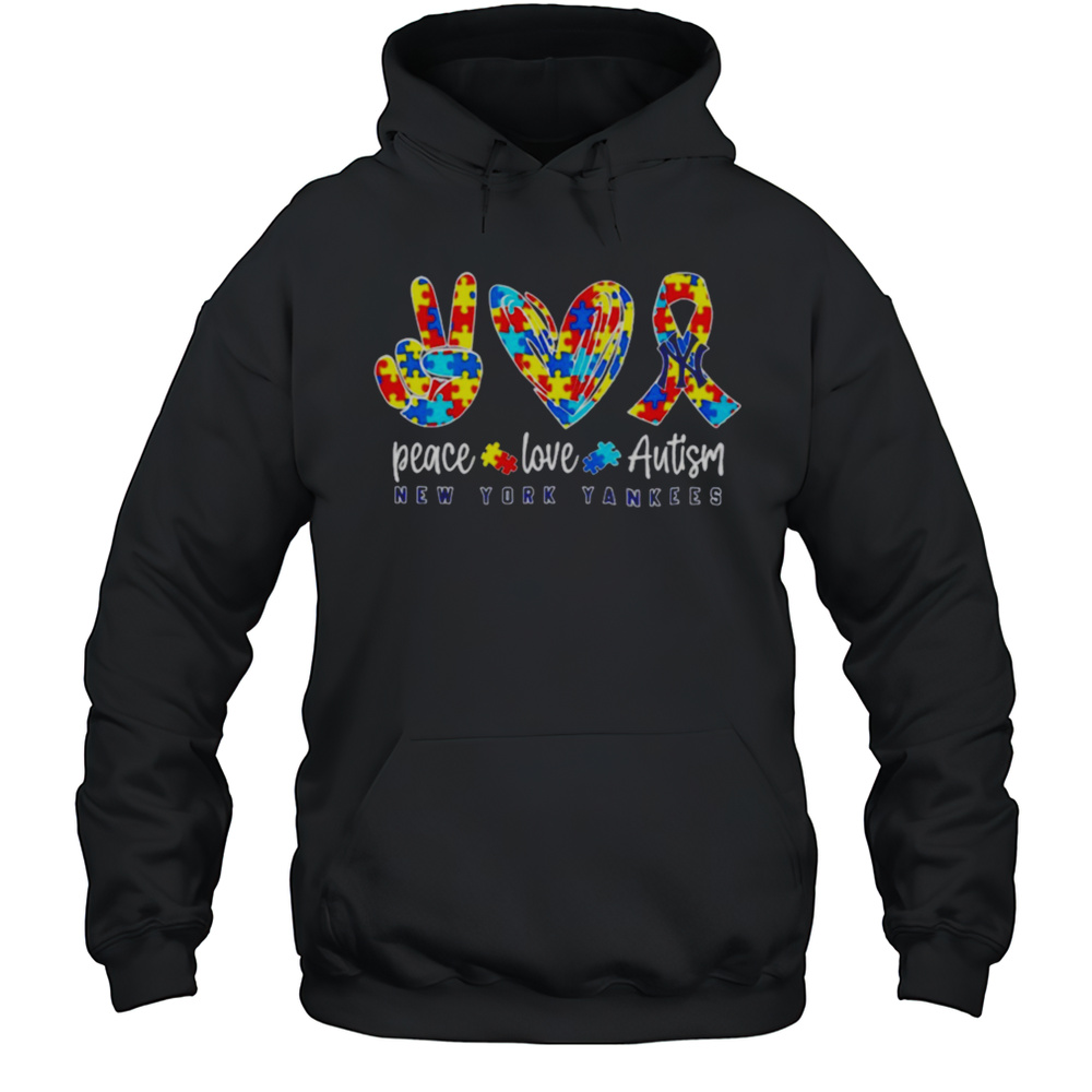 New York Yankees Peace Love Autism Autism Awareness Shirt Unisex Hoodie