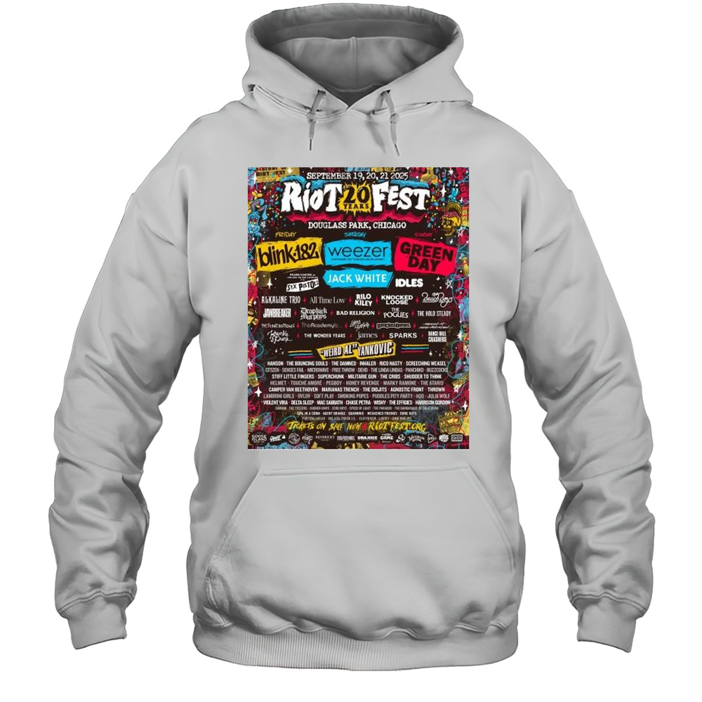 Riot Fest 20 Years Douglass Park Chicago With Blink-182 Weezer Green Day Sept 19-21 2025 T-shirt Unisex Hoodie