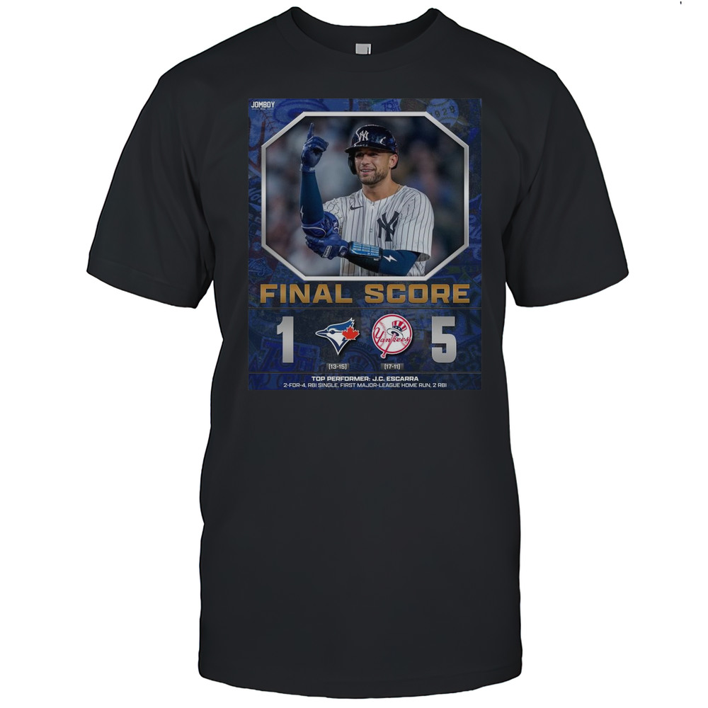 Poster New York Yankees Win Toronto Blue Jays Final Score 5 1 Top Performer J.C. Escarra T-shirt Poster New York Yankees Win Toronto Blue Jays Final Score 5 1 Top Performer J.C. Escarra T-shirt
