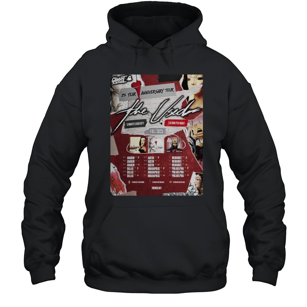 The Used 25th Anniversary Tour Fall 2025 Schedule Tour Shirt Unisex Hoodie