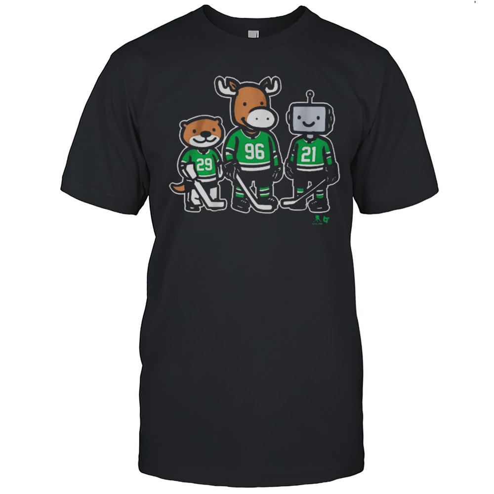 Jake Oettinger Mikko Rantanen And Jason Robertson Otter Moose And Robo Guys Dallas Stars T-shirt Jake Oettinger Mikko Rantanen And Jason Robertson Otter Moose And Robo Guys Dallas Stars T-shirt