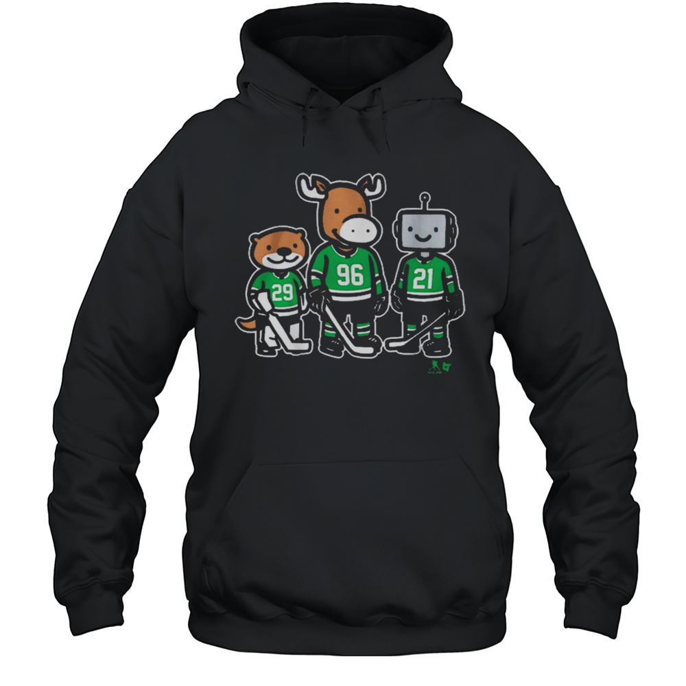 Jake Oettinger Mikko Rantanen And Jason Robertson Otter Moose And Robo Guys Dallas Stars T-shirt Unisex Hoodie