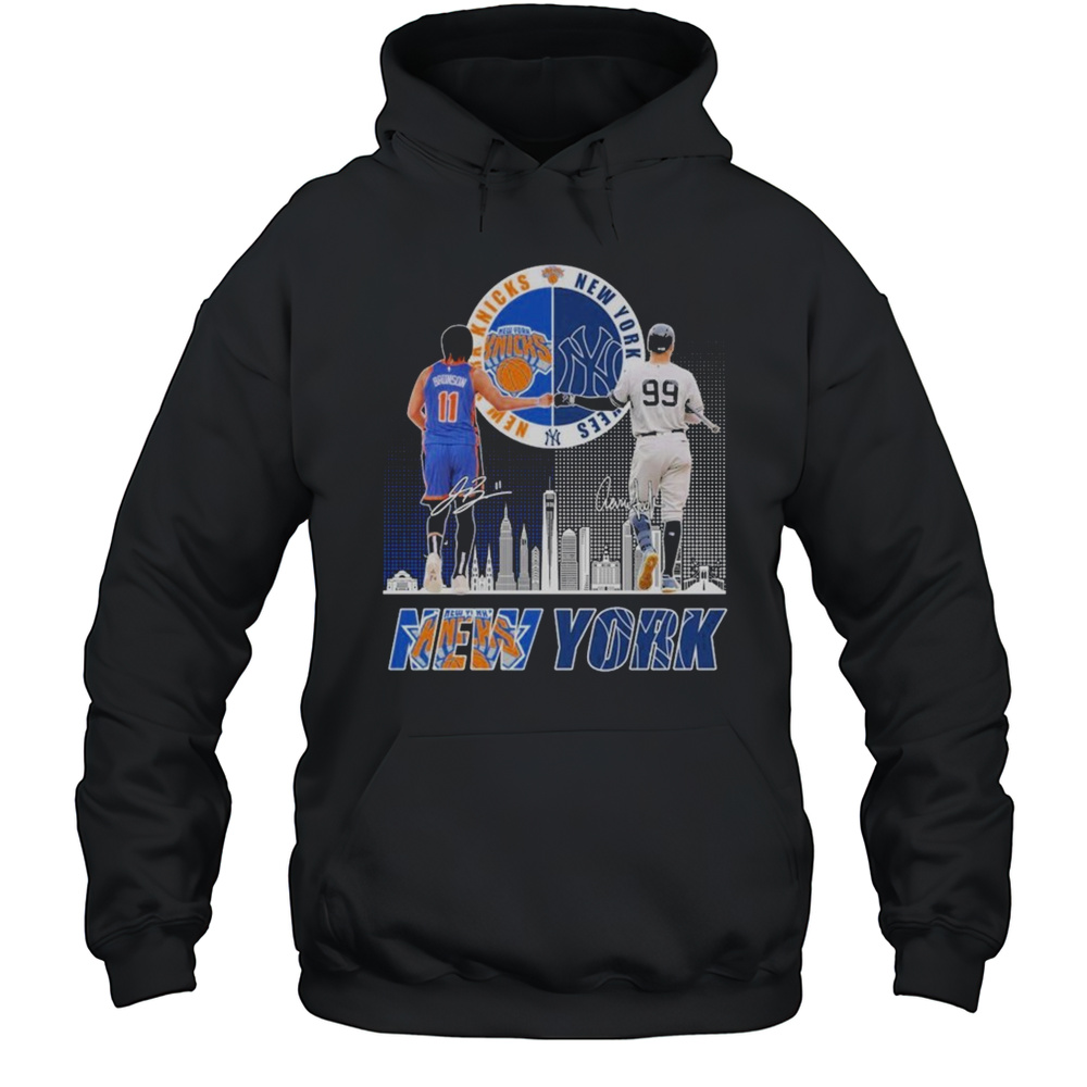 Jalen Brunson X Aaron Judge New York Knicks New York Yankees Signatures T-shirt Unisex Hoodie