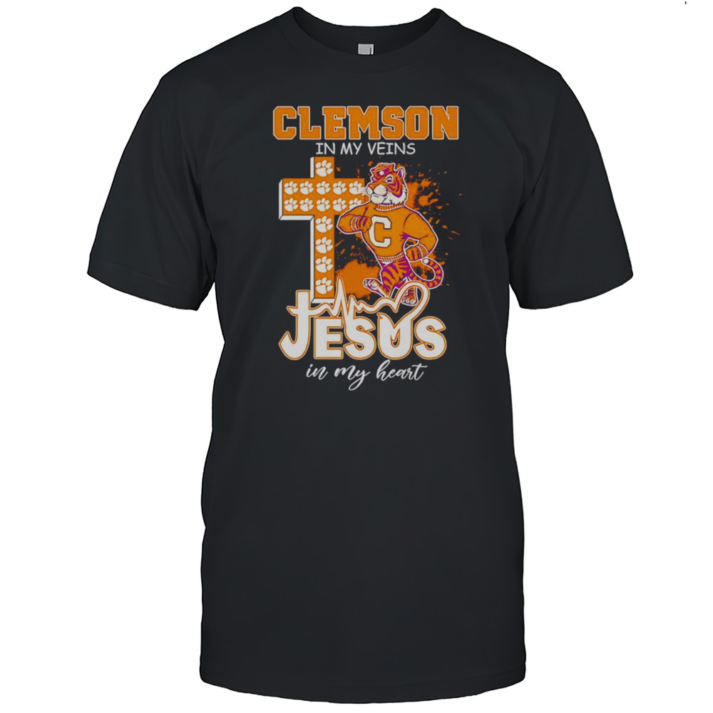 Clemson In My Veins Jesus In My Heart Mascot Shirt
