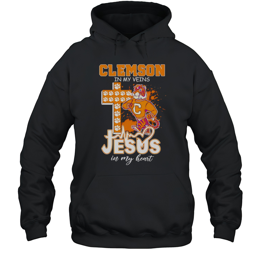 Clemson In My Veins Jesus In My Heart Mascot Shirt Unisex Hoodie