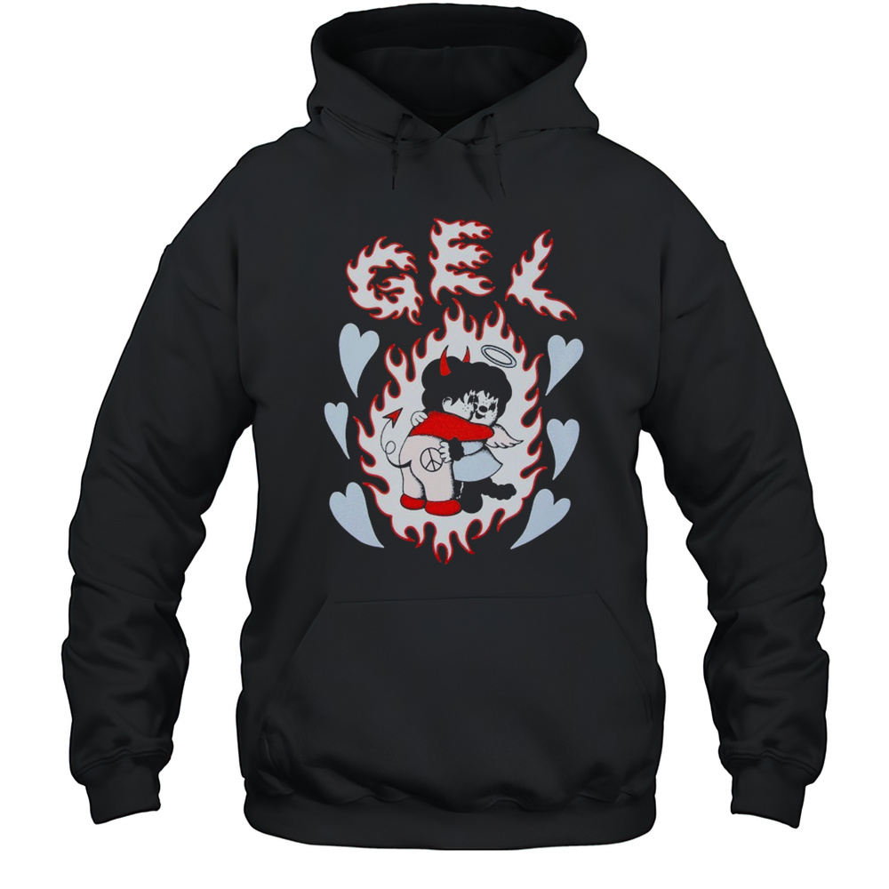 Gel Monchichi Heart Flames T-shirt Unisex Hoodie