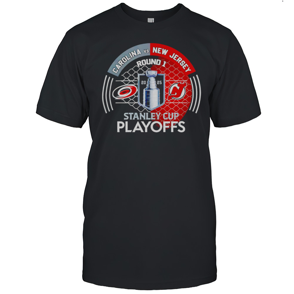 Carolina Hurricanes Vs New Jersey Devils 2025 Stanley Cup Playoffs First Round Dueling Shirt Carolina Hurricanes Vs New Jersey Devils 2025 Stanley Cup Playoffs First Round Dueling Shirt
