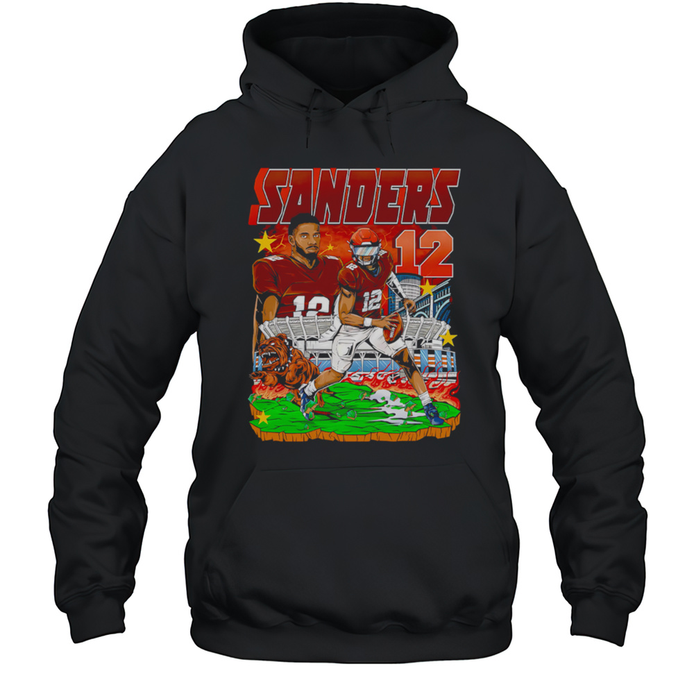 Sanders 12 Football Player Brown Jersey Stadium Bulldog Comic Style Graphic Shirt Unisex Hoodie