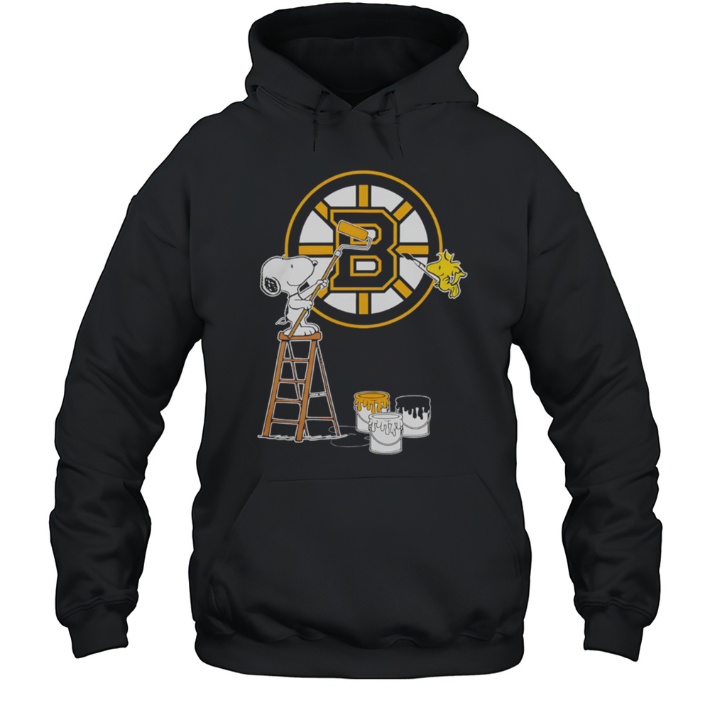 Snoopy And Woodstock Painting Boston Bruins Logo Shirt Unisex Hoodie