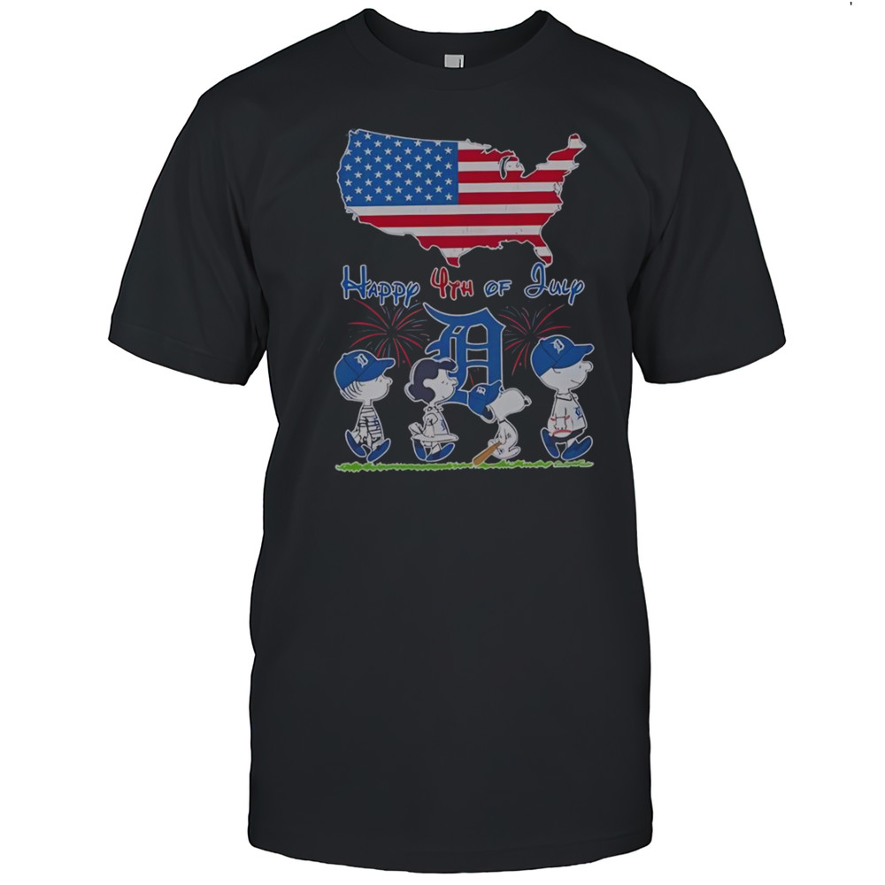 Detroit Tigers Snoopy And Friends Happy 4th Of July Flag American T-Shirt