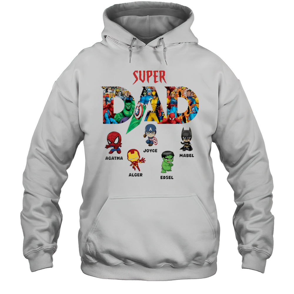Super Dad Marvel Superhero Personalized Kids Names Fathers Day Shirt Unisex Hoodie