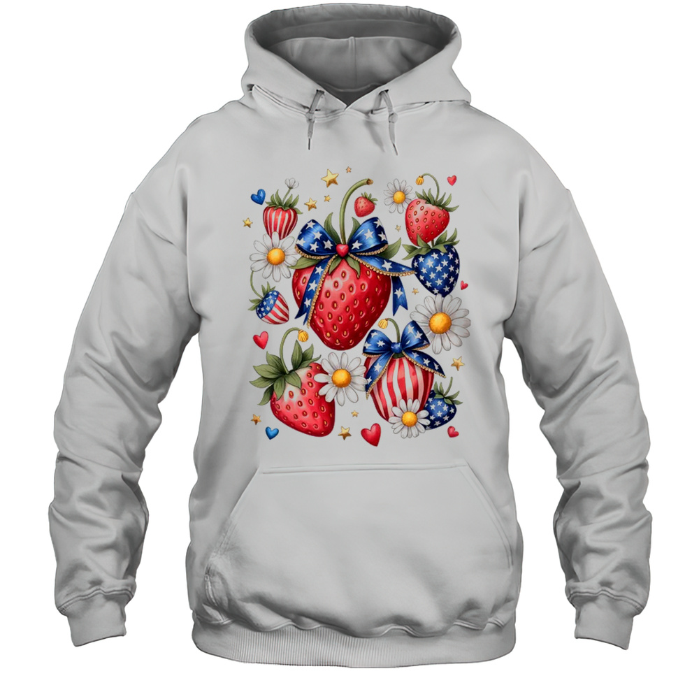 Boho 4th Of July Strawberry Patriotic Independence Day Shirt Unisex Hoodie